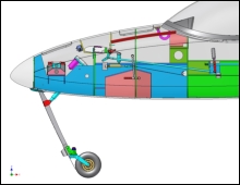 Electrically actuated nose gear retracts during flight and when entering or exiting the aircraft on the ground, like a kneeling camel!