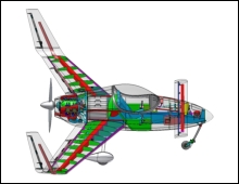 This side view shows part of the header tank (in red) located between the seats and baggage compartment