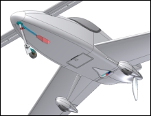 The retracted landing brake and NACA air inlet duct for engine cooling are shown