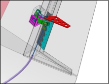 Rudders in winglets are cable actuated; rudder return spring is higher up (out of view)